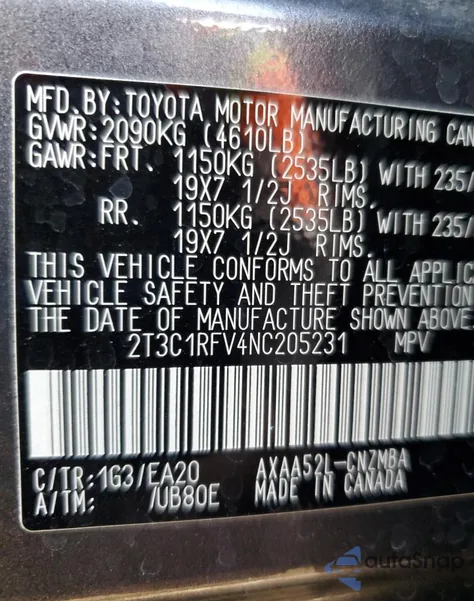 2022 Toyota Rav4 Xle Premium from USA, damaged, VIN 2T3C1RFV4NC205231